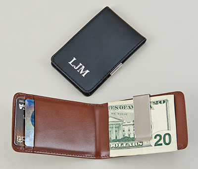 Leather Folding Money Clip & Card Holder