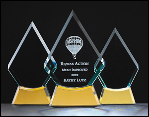 Flame Series Glass Award with gold mirror base